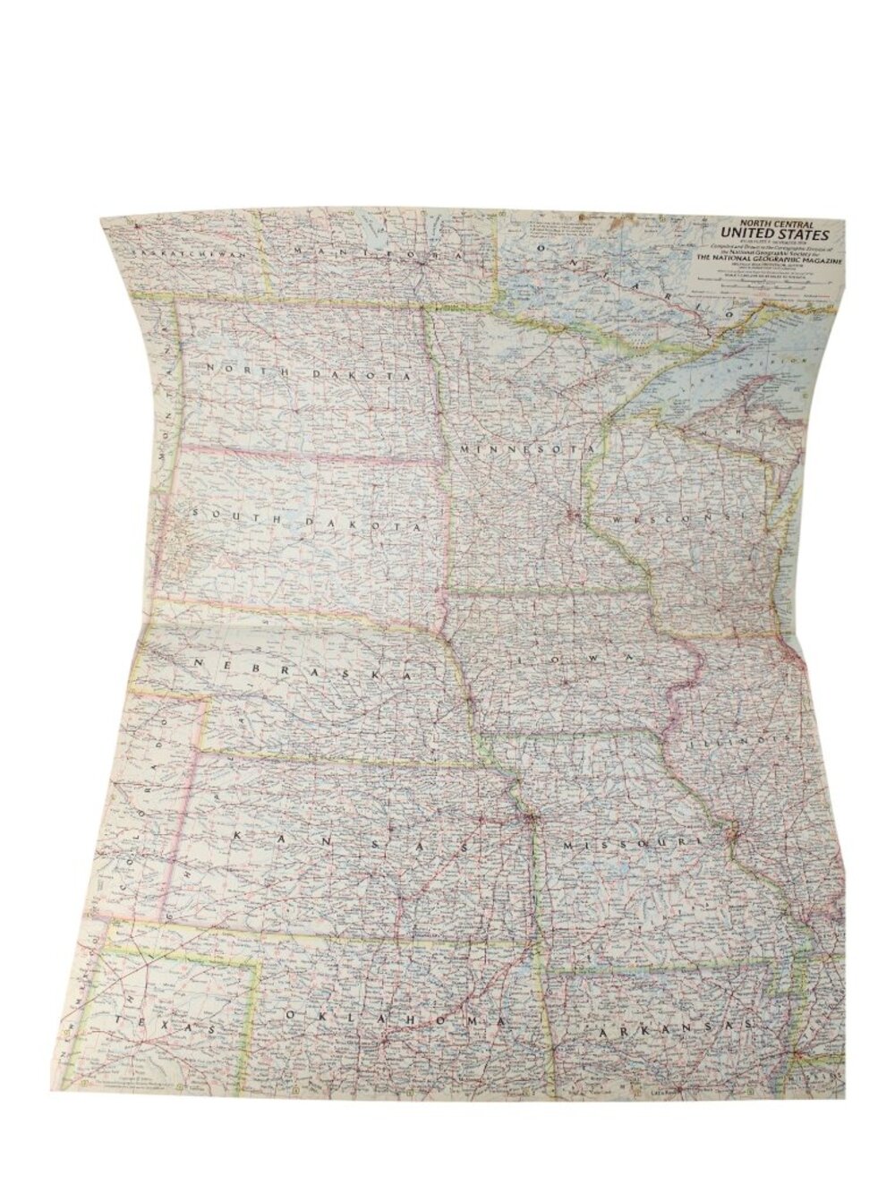 1958 National Geographic Map North Central US Vintage 94671